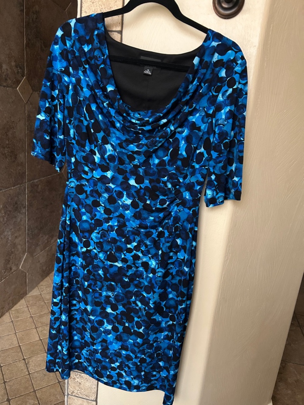 connected apparel Blue & Black Floral-Print Cowl Neck Dress
